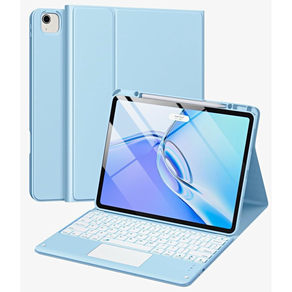 Wireless 13” Keyboard Folio Case for Apple iPad, Blue, With Trackpad 